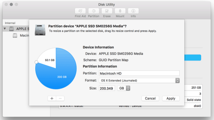 Enter the size on Mac Disk Utility