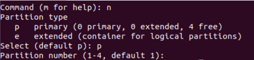 enter "p" for a primary partition