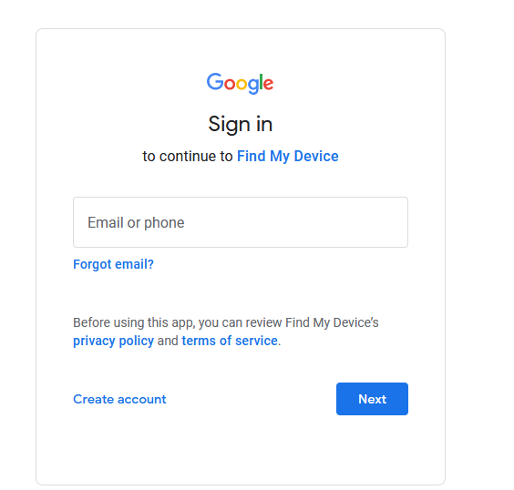 Find My Device on Google