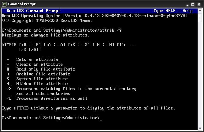 the ATTRIB command prompt