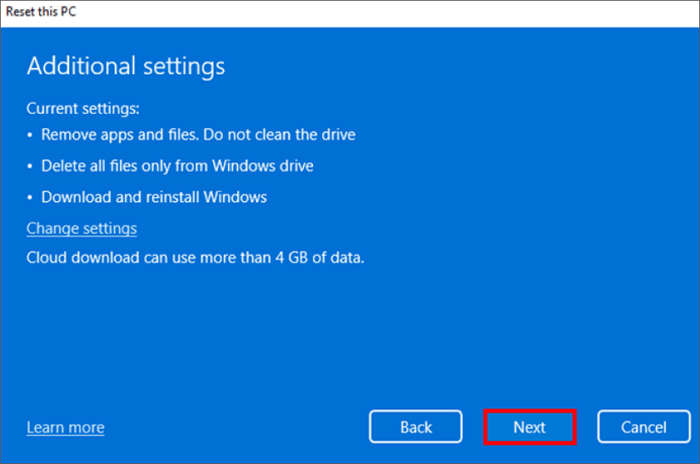 additional settings for reinstall