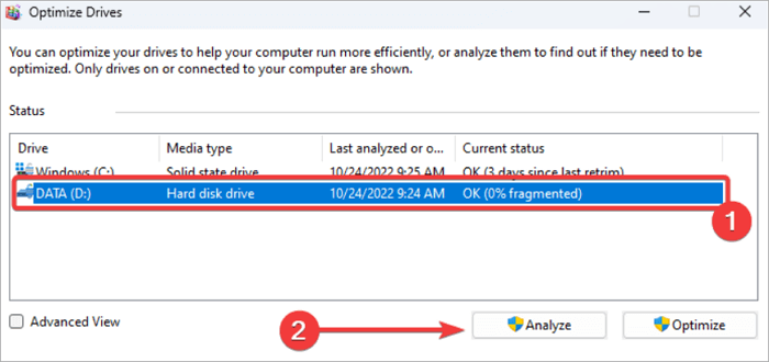 analyze and defrag the drive
