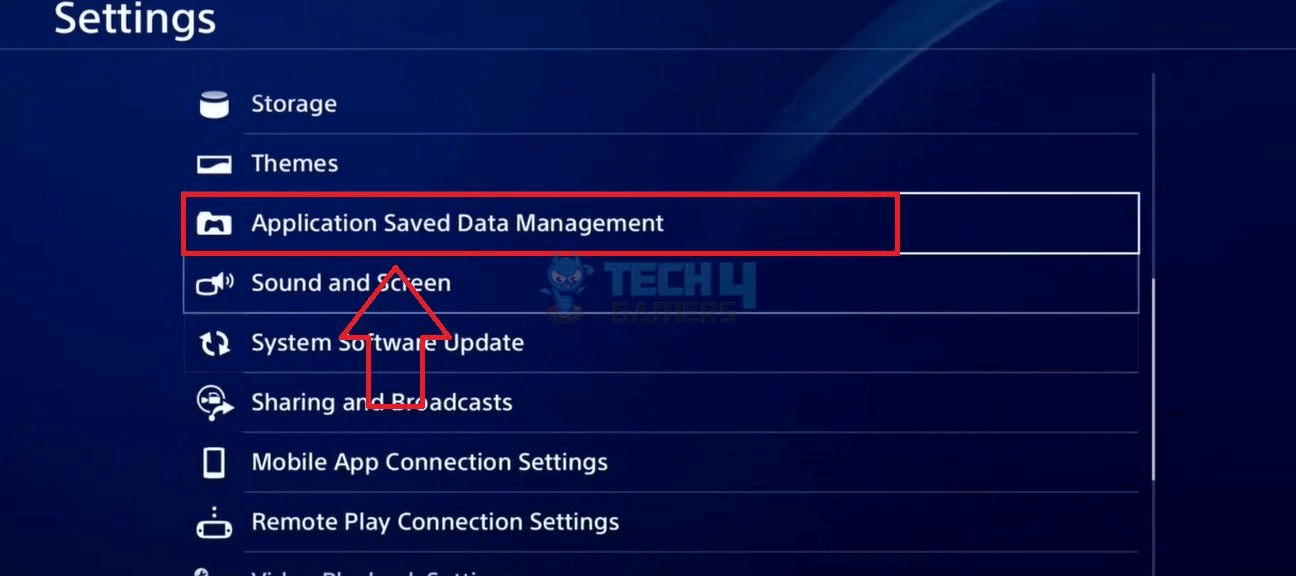 a photo of PS4 Settings: Select Application Saved Data Management