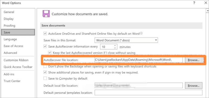 autorecover in office