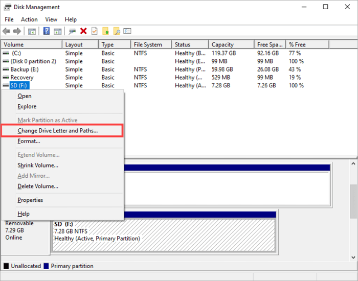 change drive letter and path