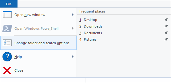 the button change folder and search options