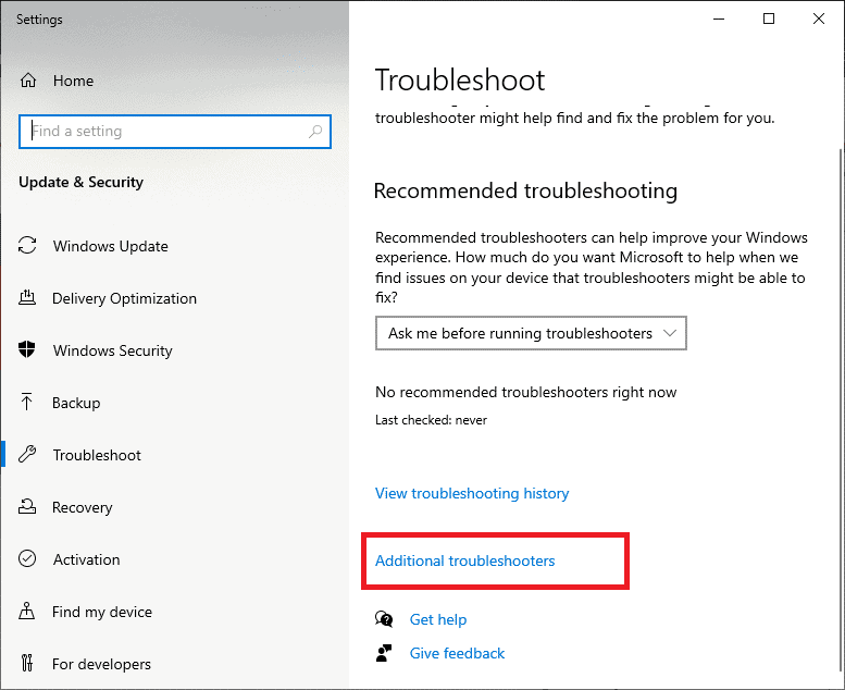 Find and click Additional troubleshooters.