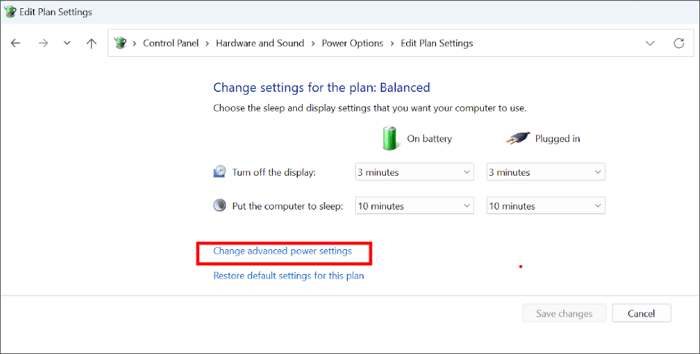 click change advanced settings