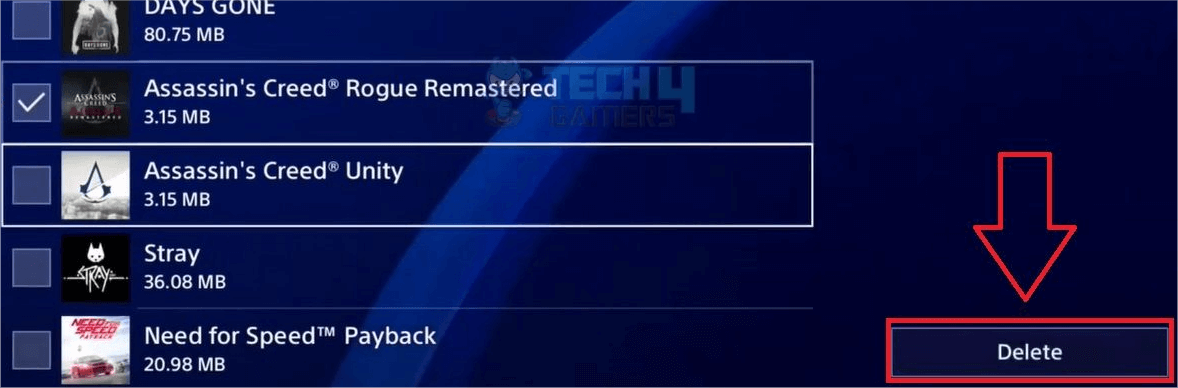 a screenshot of PS4: press the "Delete" button.