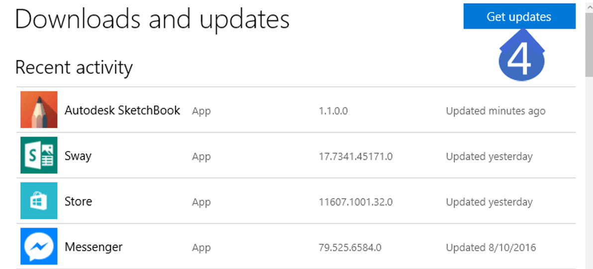 Click on Get Updates to update the available apps.