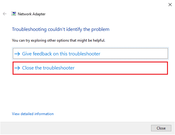 a screenshot: click "Close the troubleshooter".