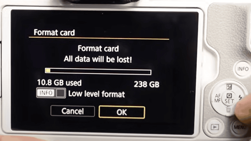 Confirm the format of the SD card that is inserted into the camera.
