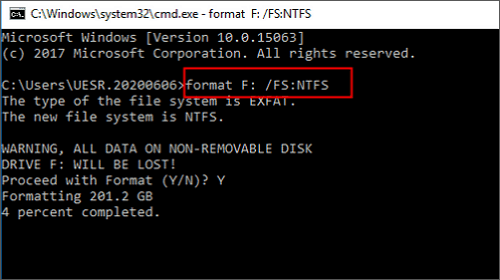 convert to ntfs command