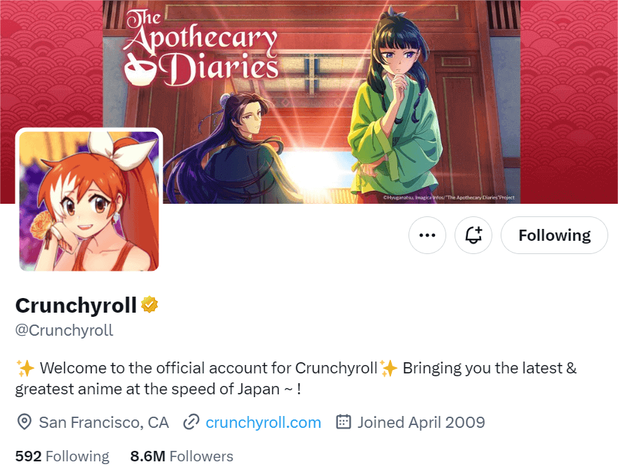 a screenshot of Crunchyroll Twitter.