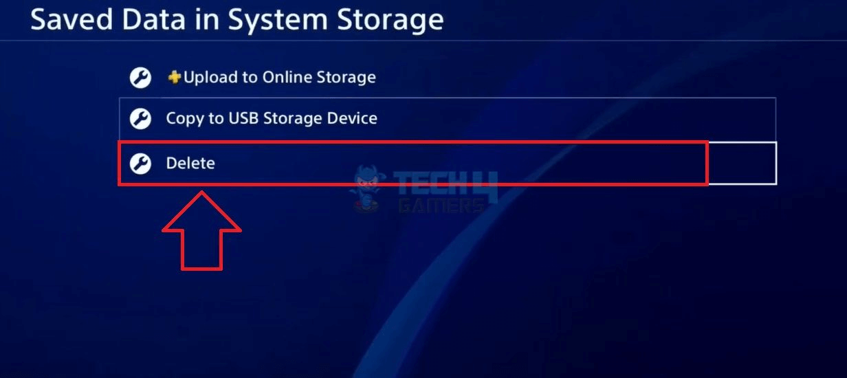 a screenshot of PS4: Click the "Delete" option.