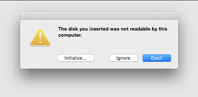 The disk you inserted was not readable by this computer.