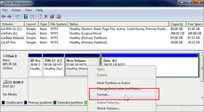 disk management format