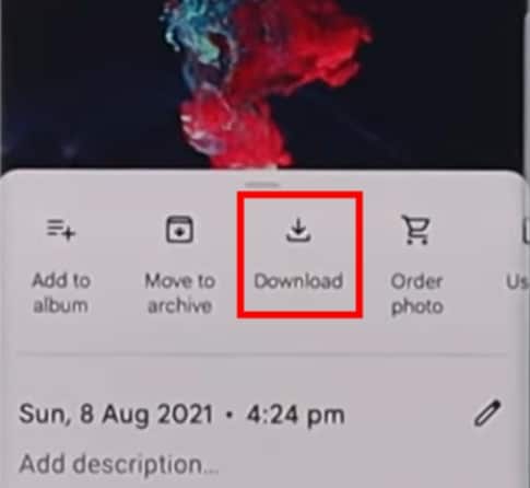 download button on Google Photo on phone