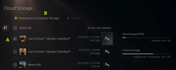 download to console storage