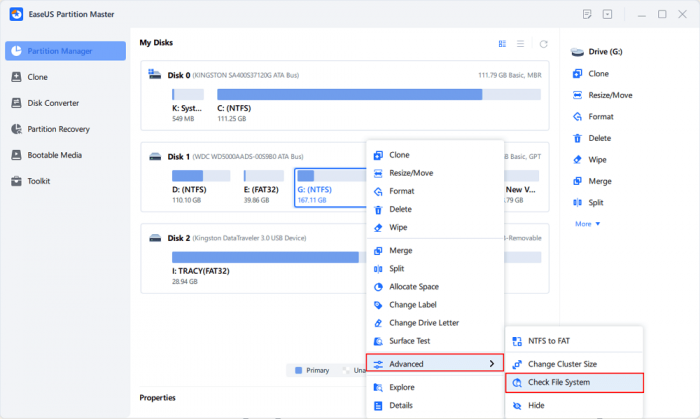 easeus check file system