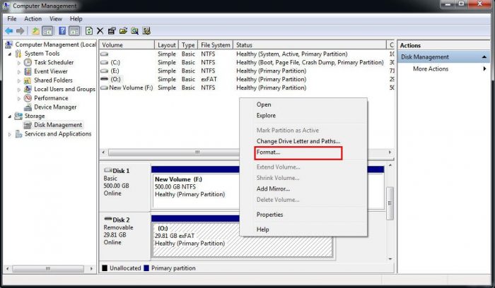 format button under Disk Management