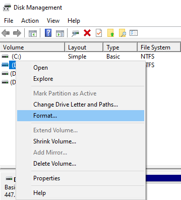 format USB to FAT32 with disk management