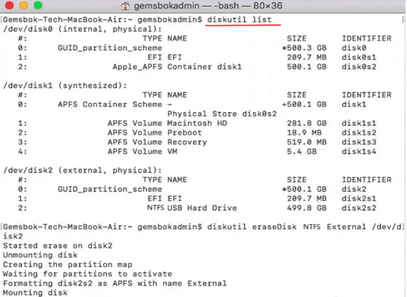 format USBto NTFS on mac through terminal