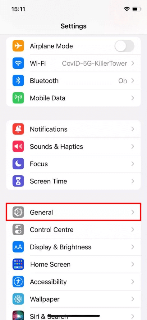 the screenshot of general button on iPhone