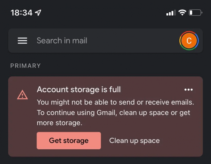 gmail storage full