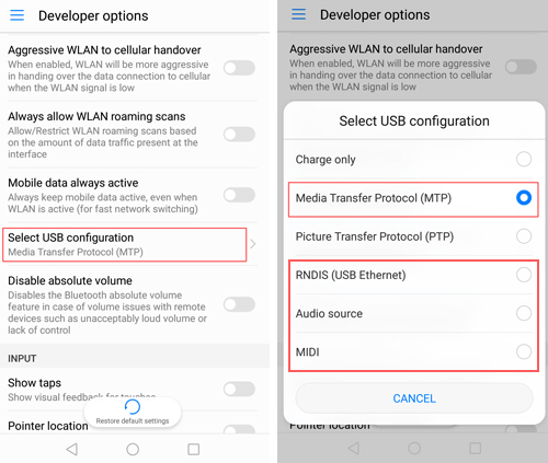 set up usb configuration on phone