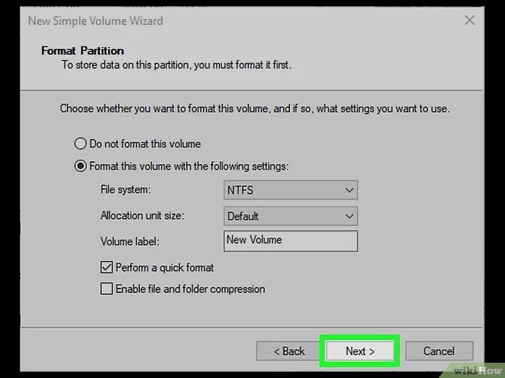 format this volume with the following settings