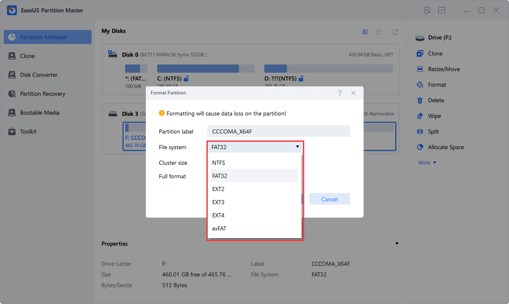 Choose the format on third-party software