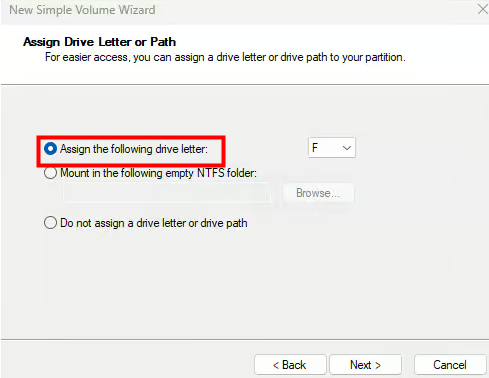 assign the following drive letter