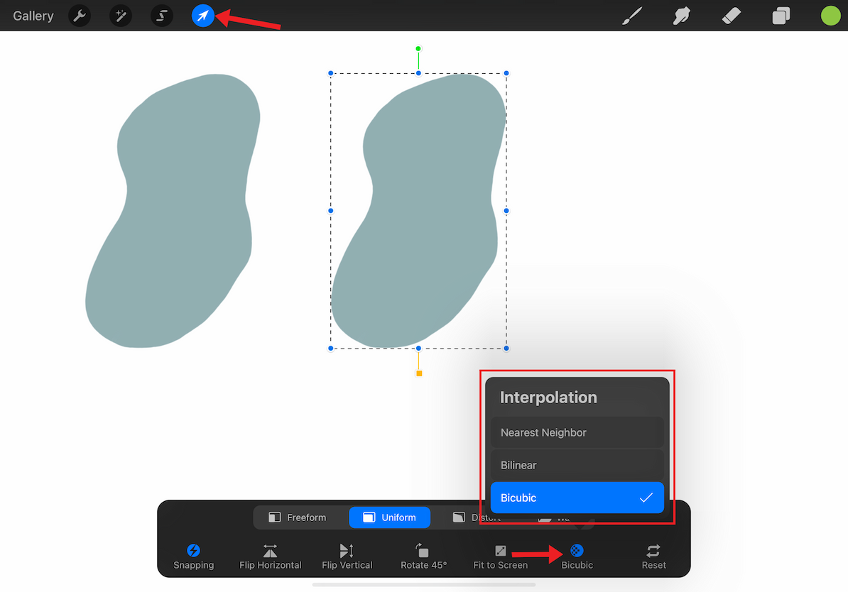 Select either "Bilinear" or "Bicubic" on Procreate