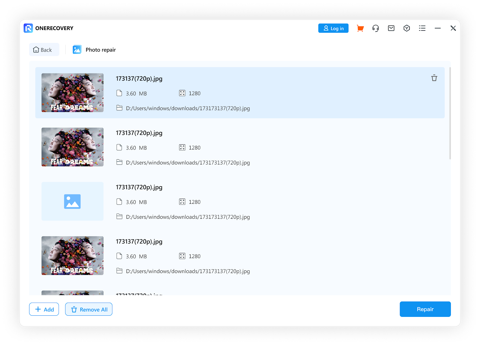 Add photos to AI Photo Repair on OneRecovery