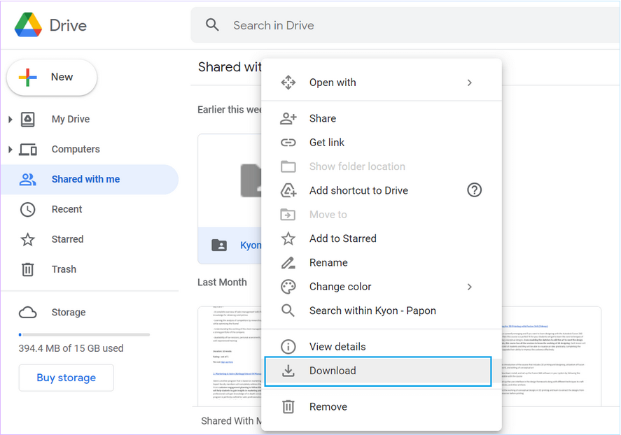 Download files on Google Drive