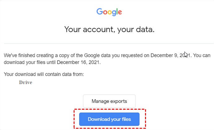 Download files on Google Takeout