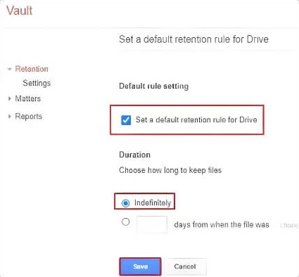 retain your Google Drive files with Google Vault