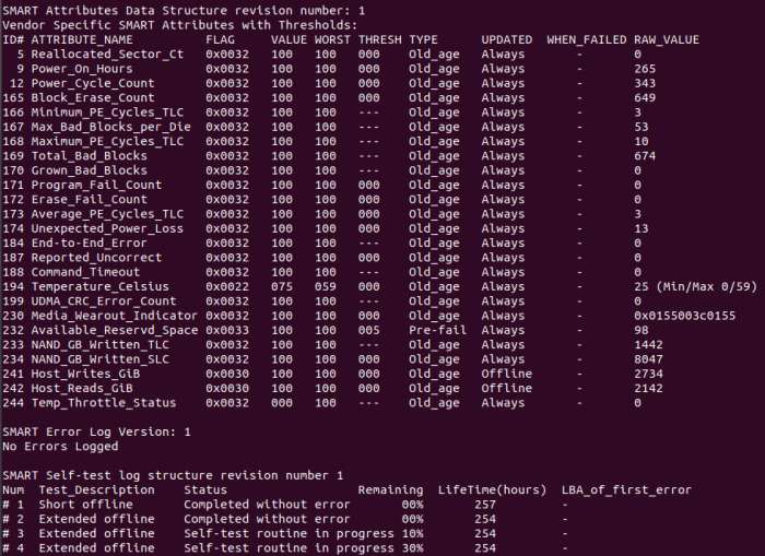 Smartctl command - SMART attributes