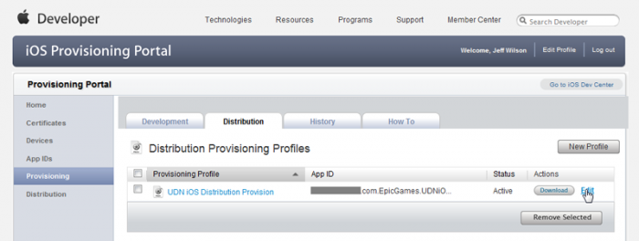 Edit profile on iOS Provisioning Portal