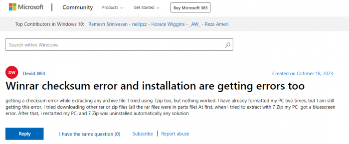 Winrar checksum error and installation are getting errors too