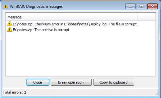 WinRAR Checksum error