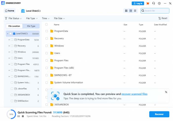 Scanning the files on a data recovery software