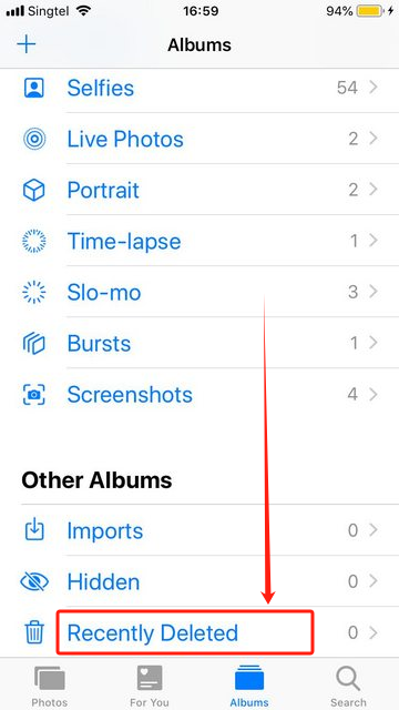 “Recently Deleted”album on iphone