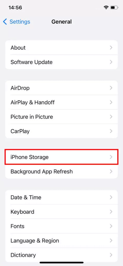 the screenshot of iphone storage button