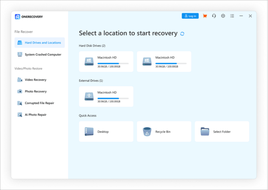 Download and launch ONERECOVERY.