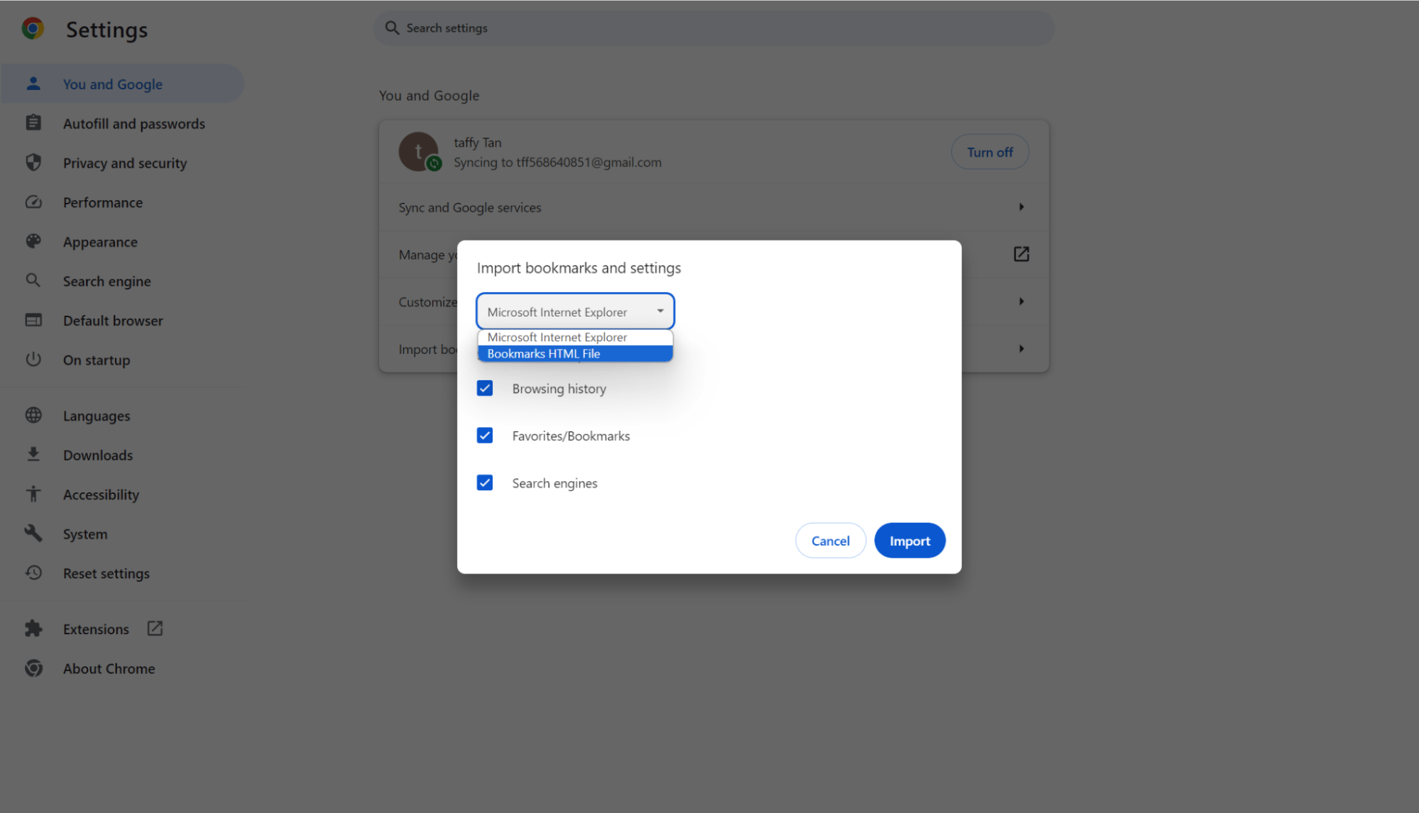 Choose a bookmark resource and locate the bookmark file > click Import.