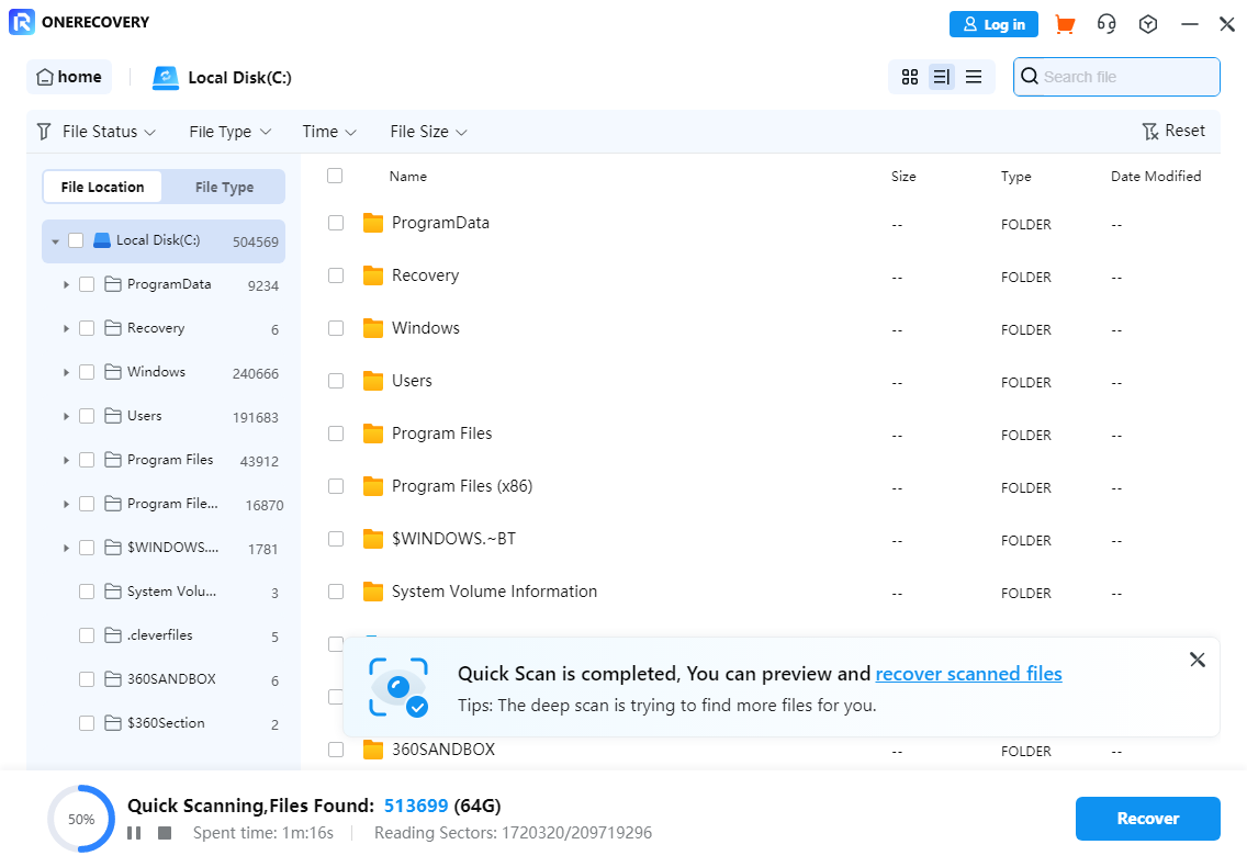 locate the destination of lost data and scan the drive