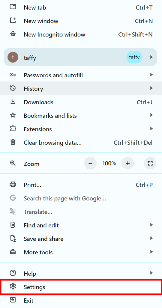 A screenshot: Open Chrom > go to the settings.