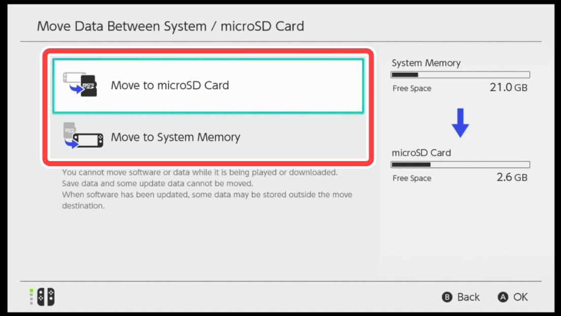 Select Move to a micro SD card to transfer the data.